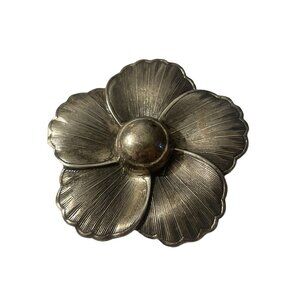 JEWEL ART 925 Sterling Silver Vintage Dark Tone Brushed Flower Bloom Brooch Pin